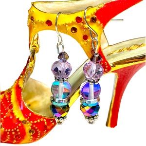 Purple earrings with mermaid glass and Swarovski